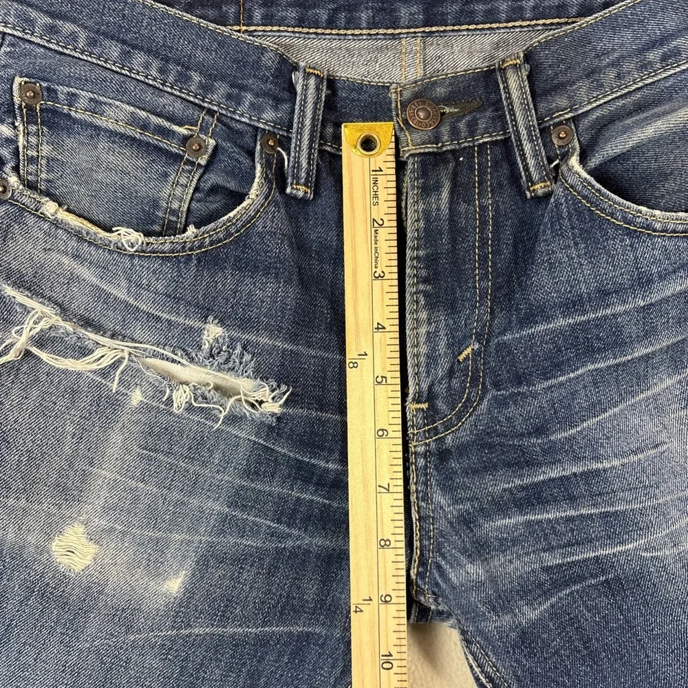 Levis 511 Jeans Mens 31x32 Blue Denim Low Rise Slim Distressed Whiskering Thrash